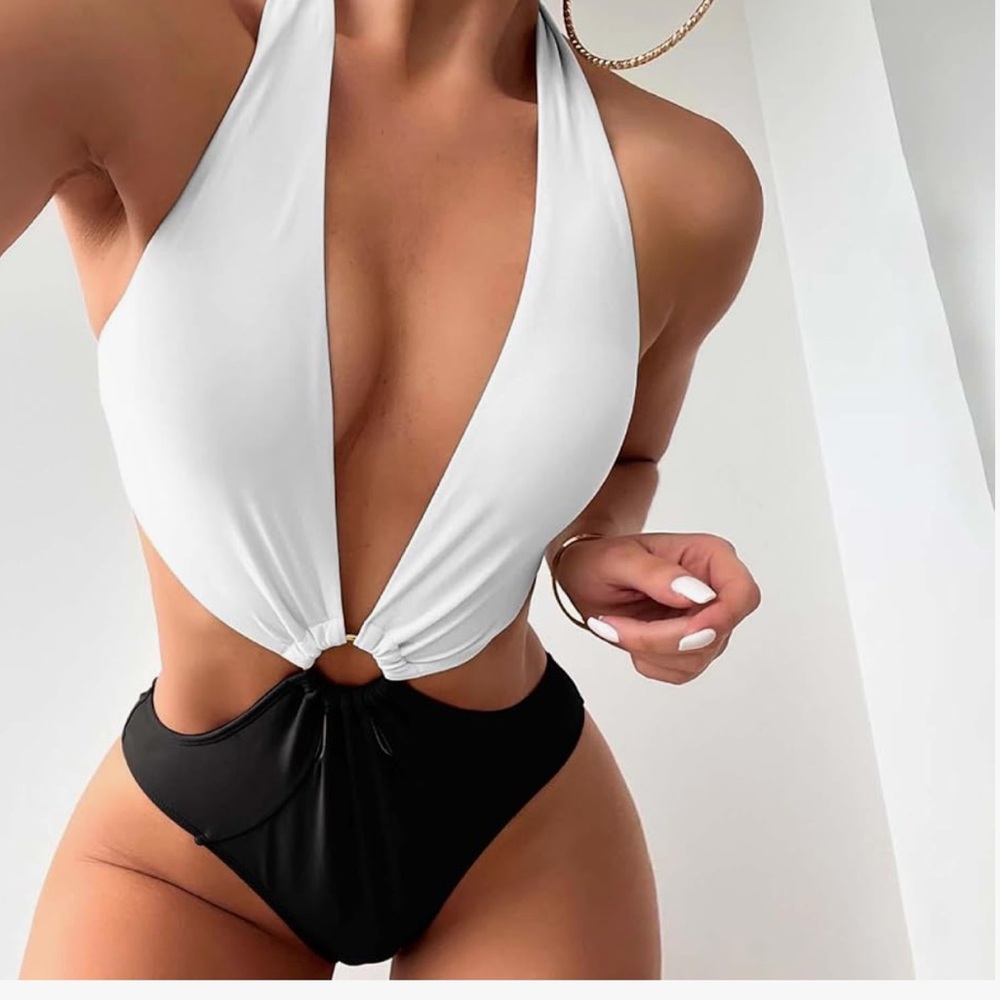 Women’s one piece swimsuit tummy ring cutout backless tummy control size a